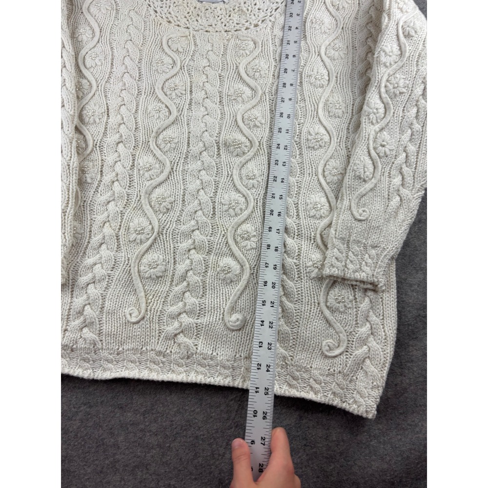 SNOW Something New Out West VTG Chunky Cable Knit Floral Sweater L Cottagecore - Picture 2 of 6
